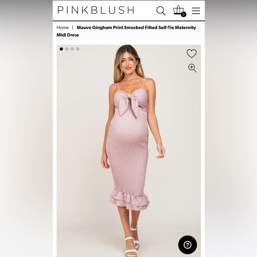 Pinkblush Mauve Gingham Print Smocked Fitted Self-Tie Maternity Midi Dress